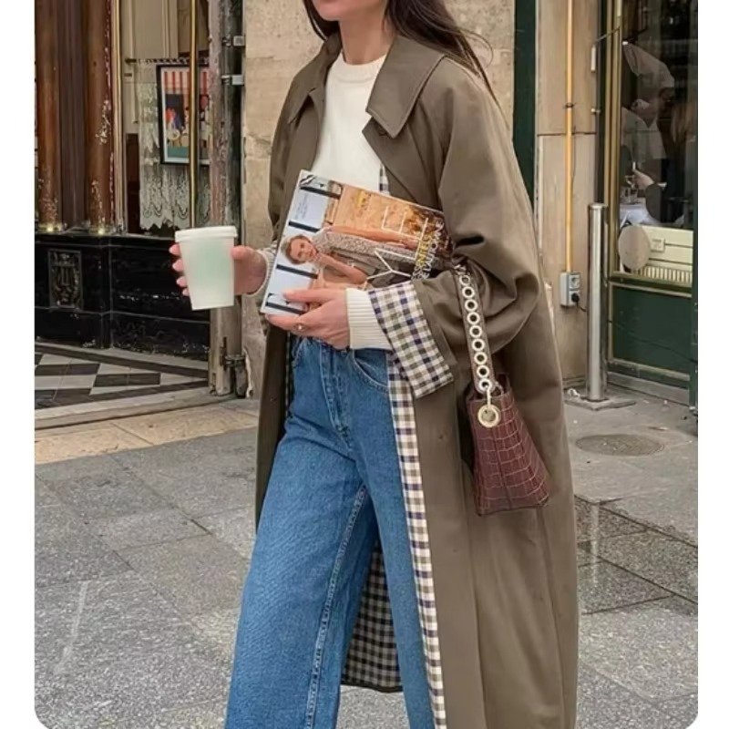 Women's Oversized Suede Trench Coat - Coffee