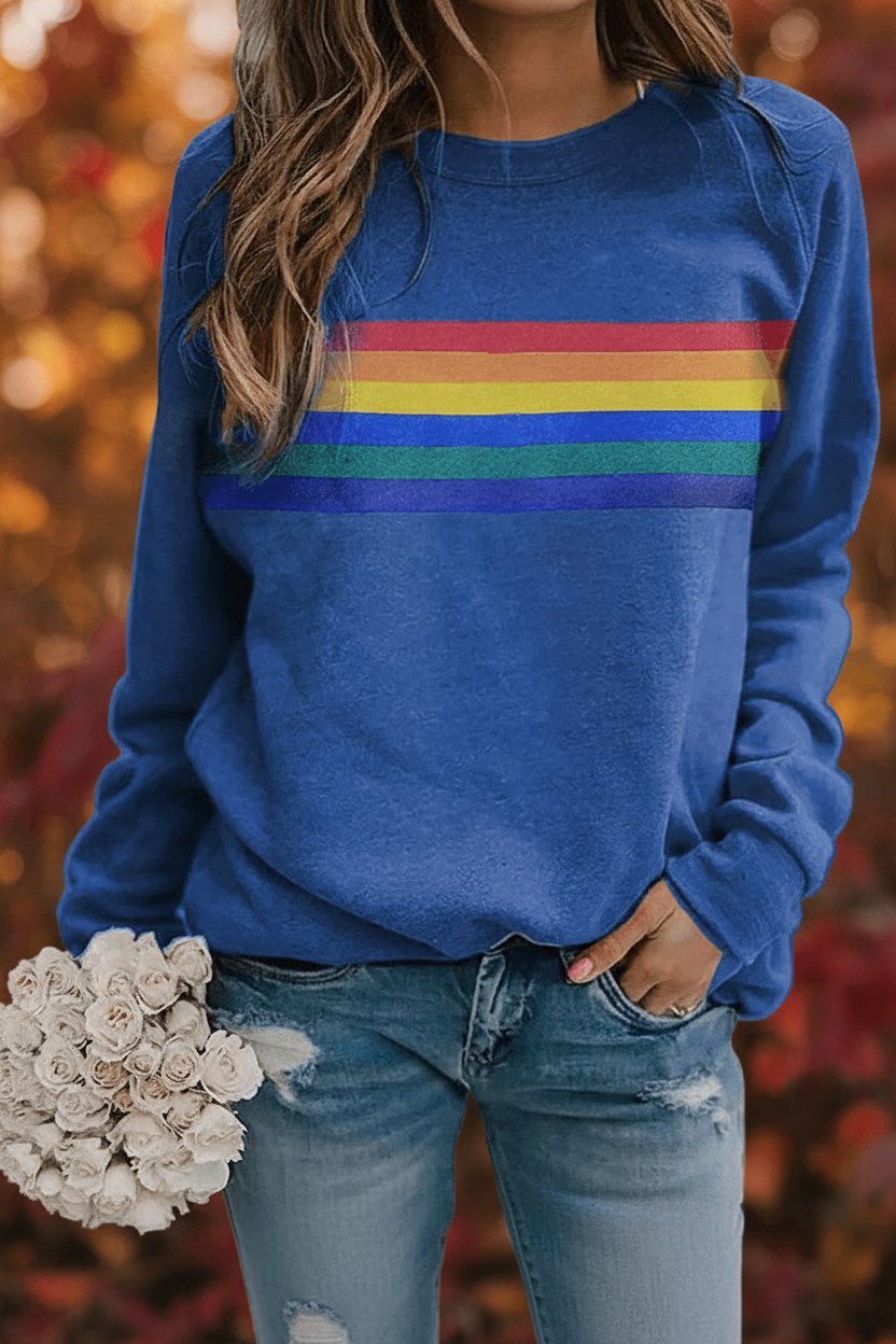 Women's Striped Crewneck Sweatshirt - Blue