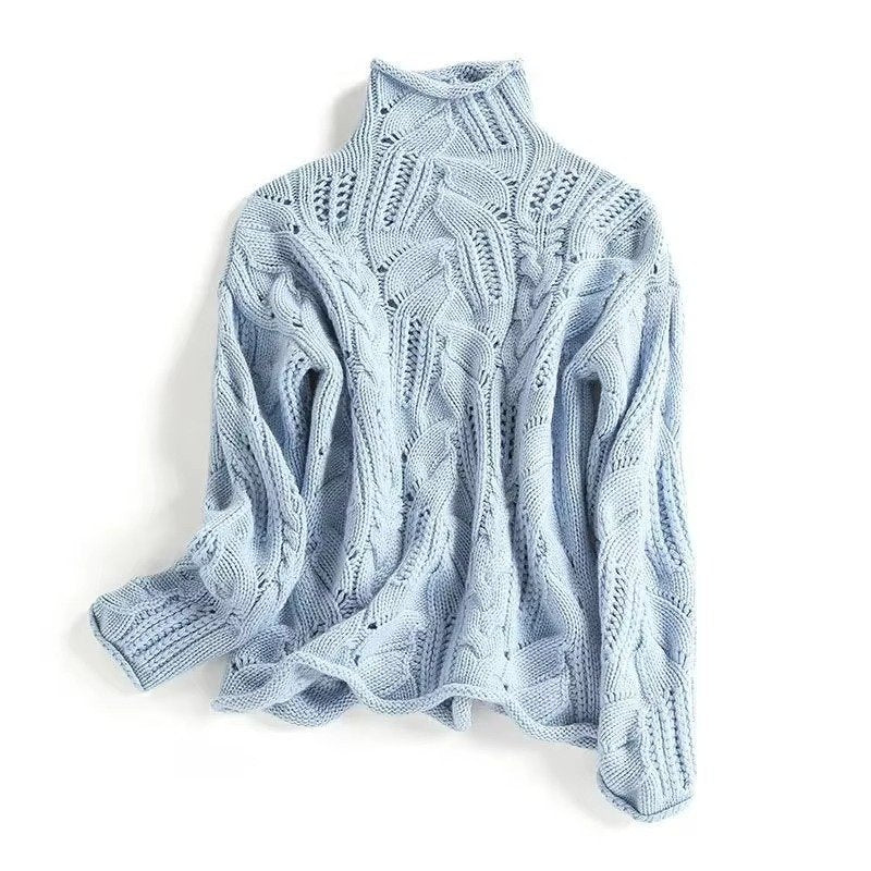 Women's Turtleneck Cable Knit Sweater - Blue