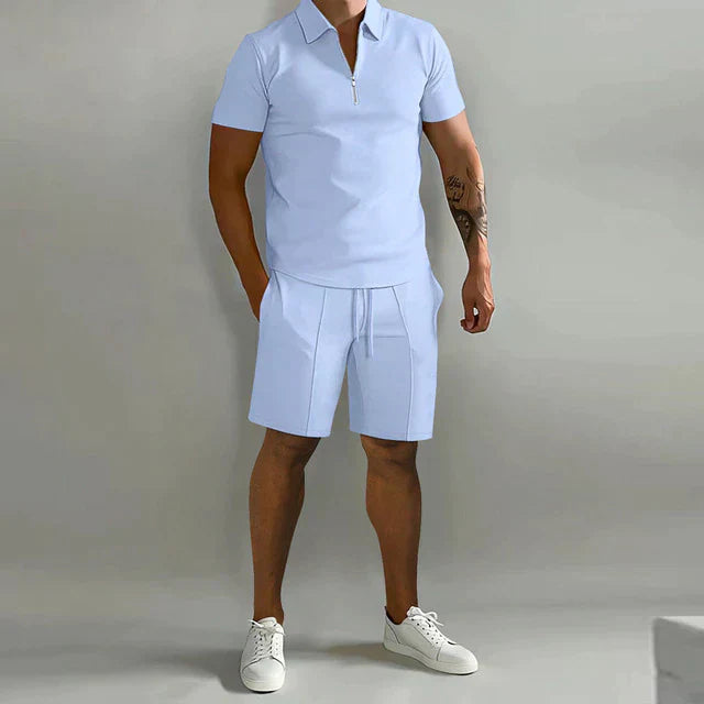 Callum Men's Zip Polo Shirt & Drawstring Shorts Set 3