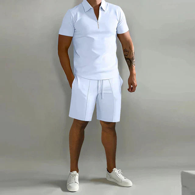 Callum Men's Zip Polo Shirt & Drawstring Shorts Set 4