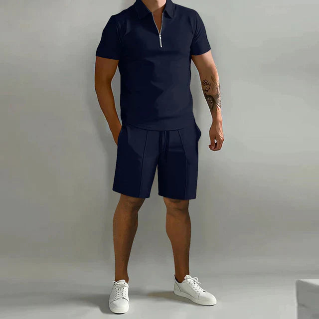 Callum Men's Zip Polo Shirt & Drawstring Shorts Set 5