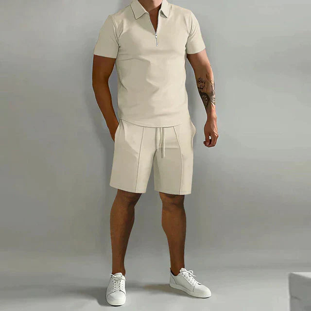 Callum Men's Zip Polo Shirt & Drawstring Shorts Set 6