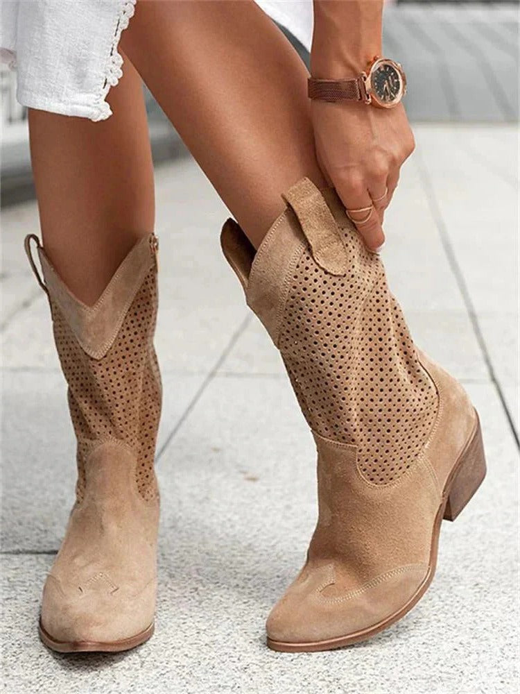 Camille Women's Perforated Leather Cowboy Boots 3