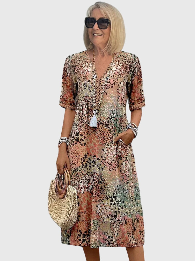 Camille Women's Printed V-Neck Midi Dress 1