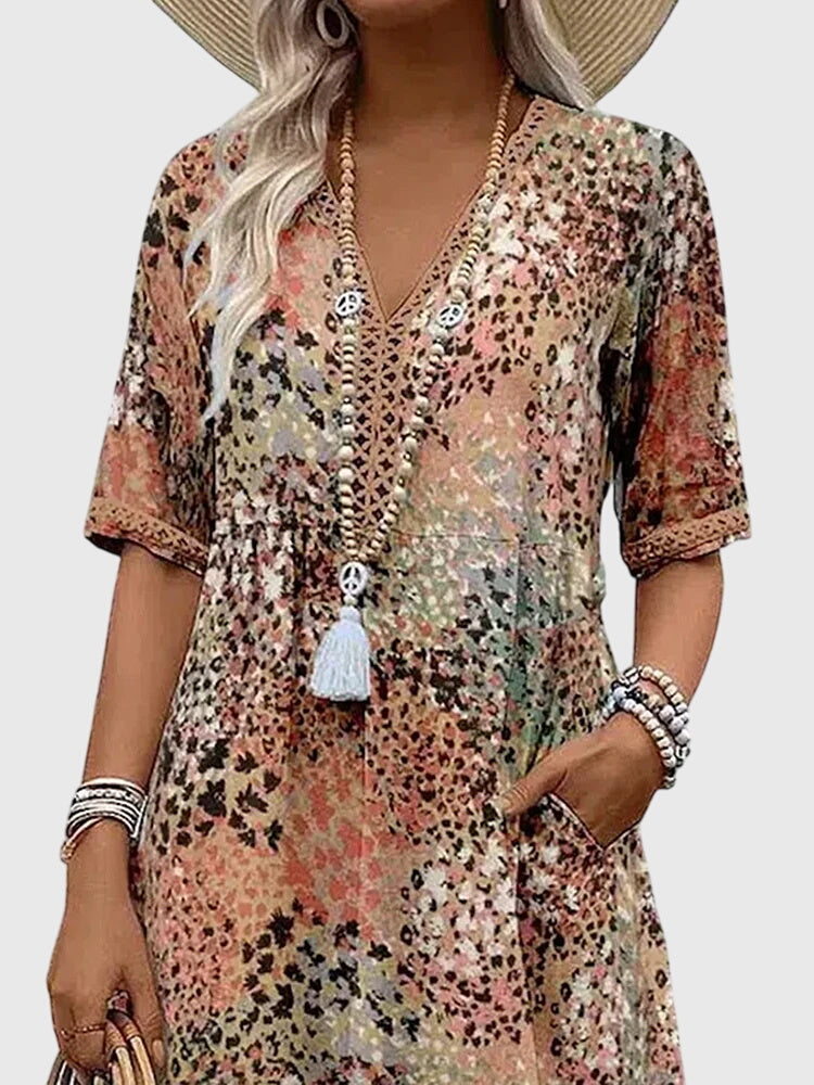 Camille Women's Printed V-Neck Midi Dress 6