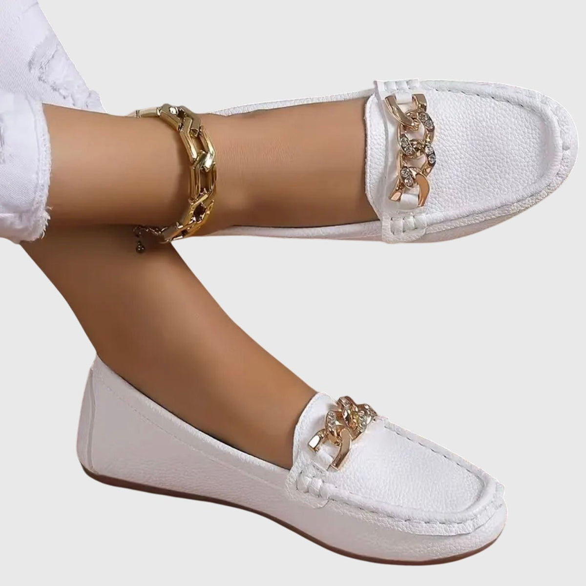 Women's Chain-Trim Moccasin Loafers - White