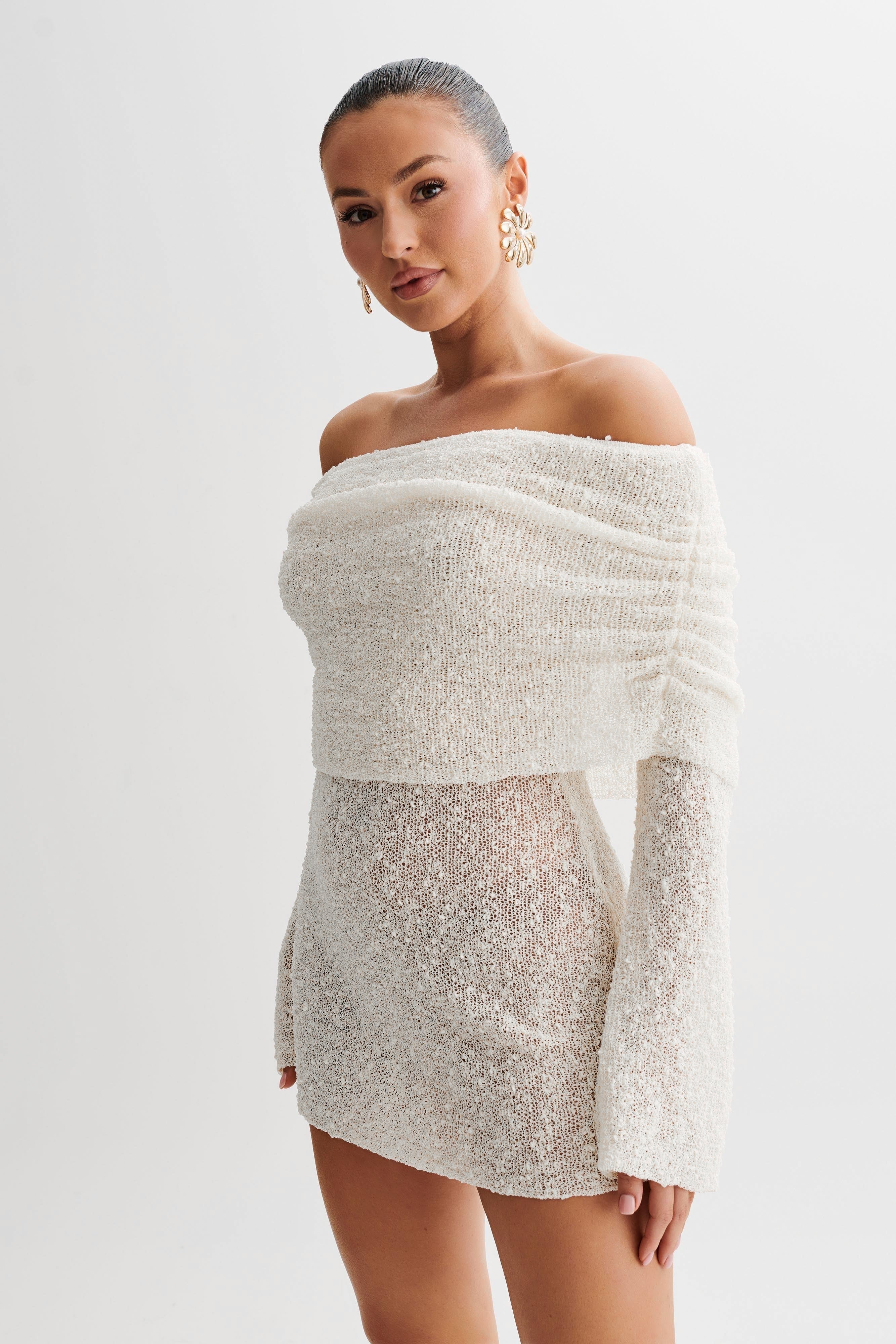 Off Shoulder Sweater Dress - White