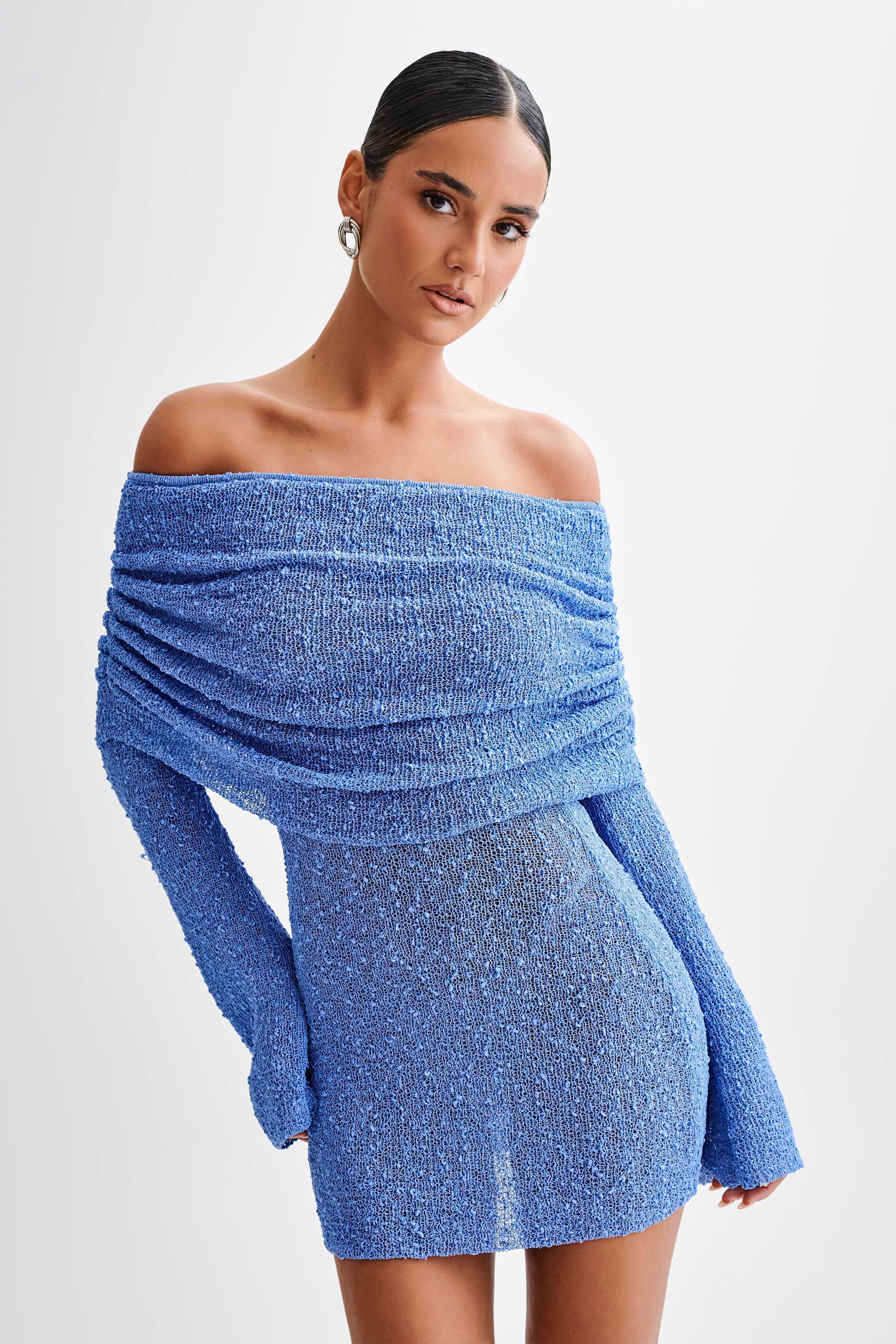Off Shoulder Sweater Dress - Blue
