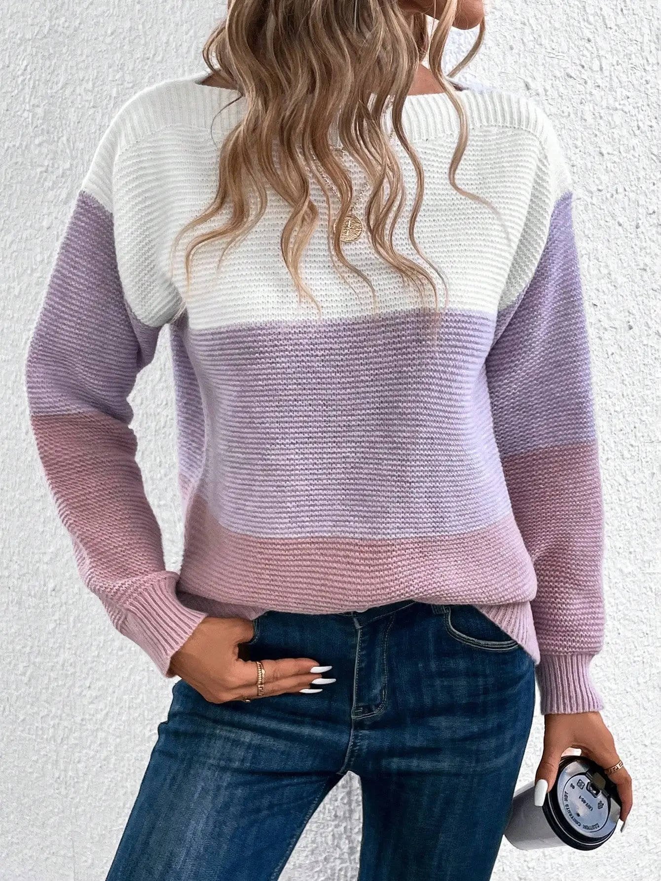 Women's Color-Block Wool Sweater - Lavender