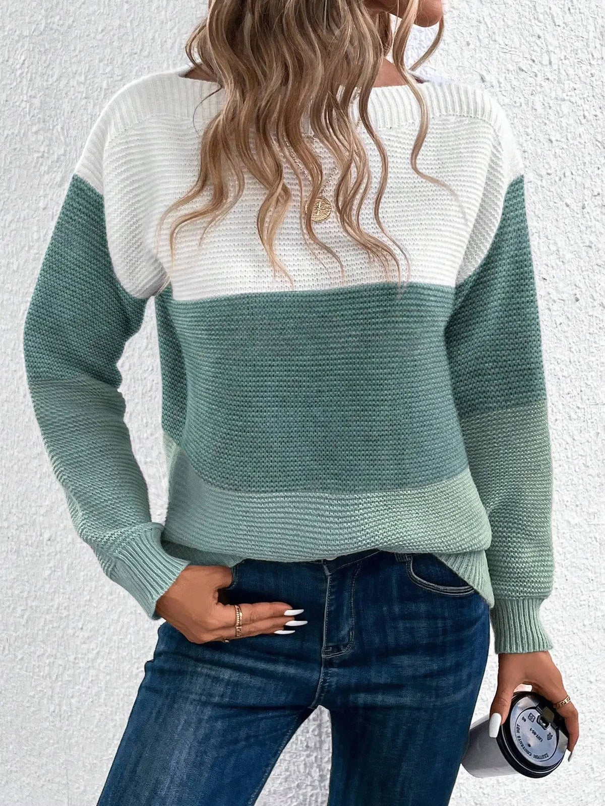Women's Color-Block Wool Sweater - Green
