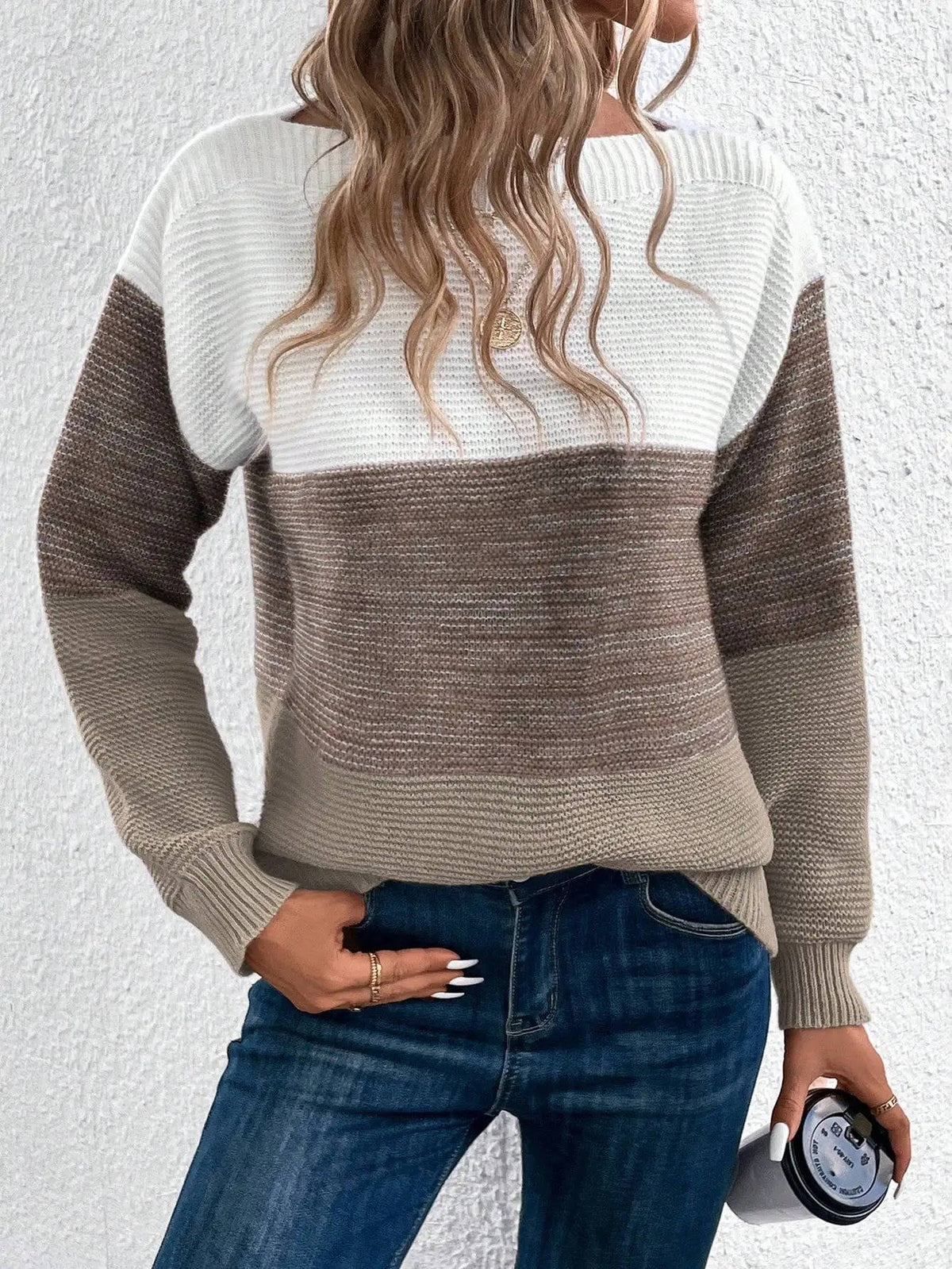 Women's Color-Block Wool Sweater - Brown