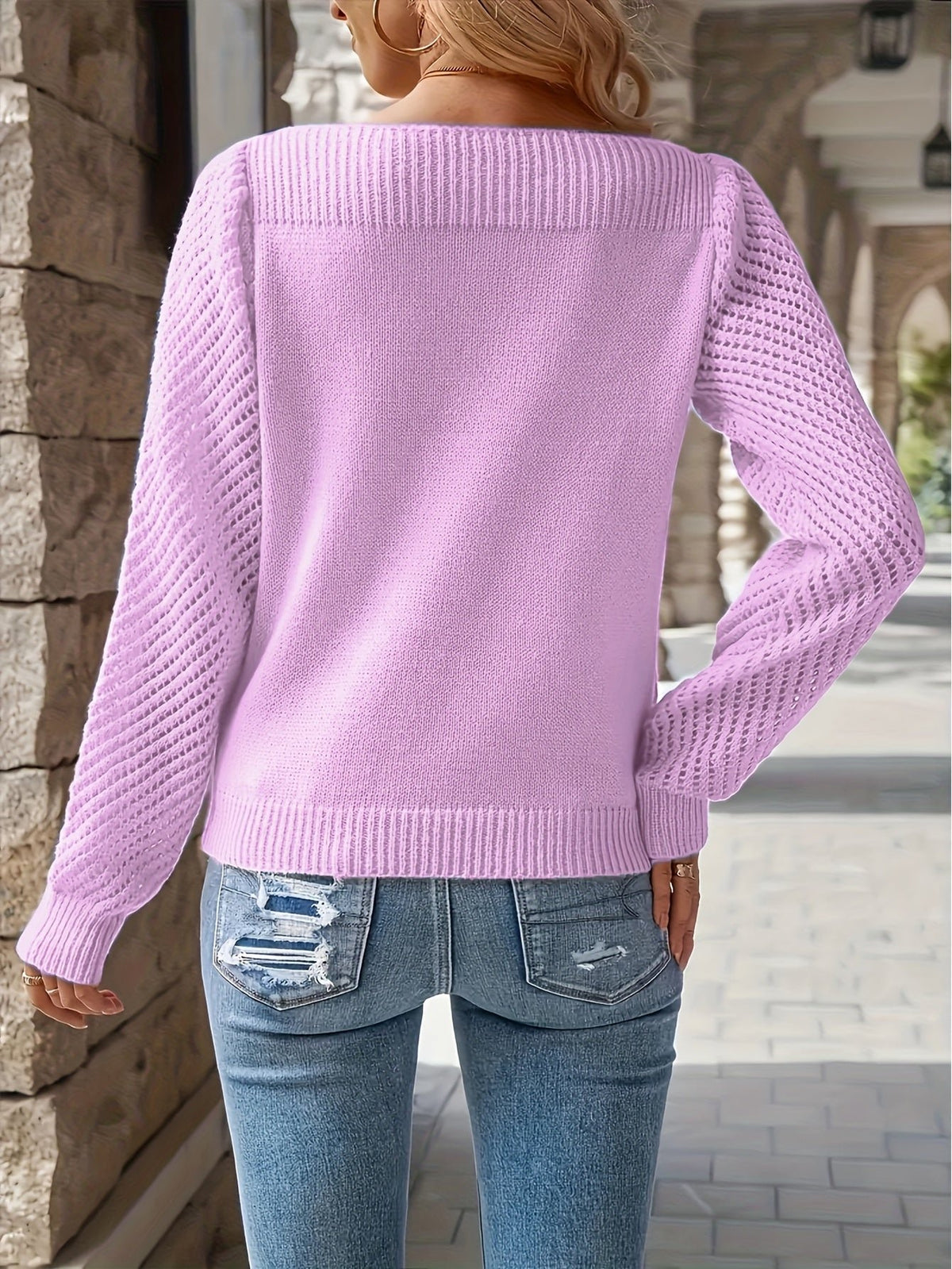 Women's Crochet-Sleeve Sweater