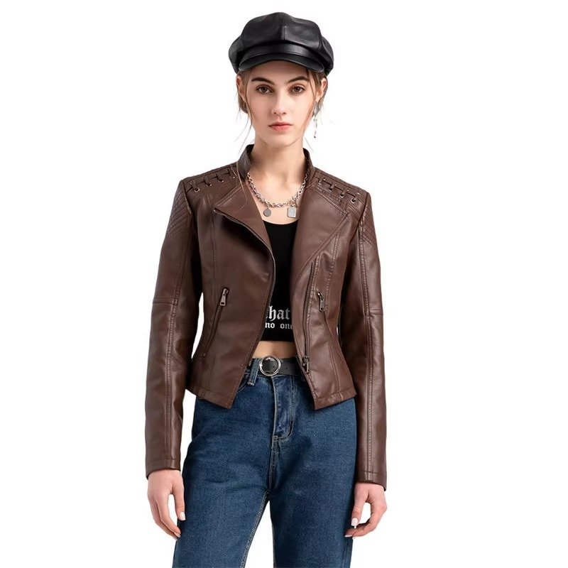Women's Cropped Faux Leather Moto Jacket