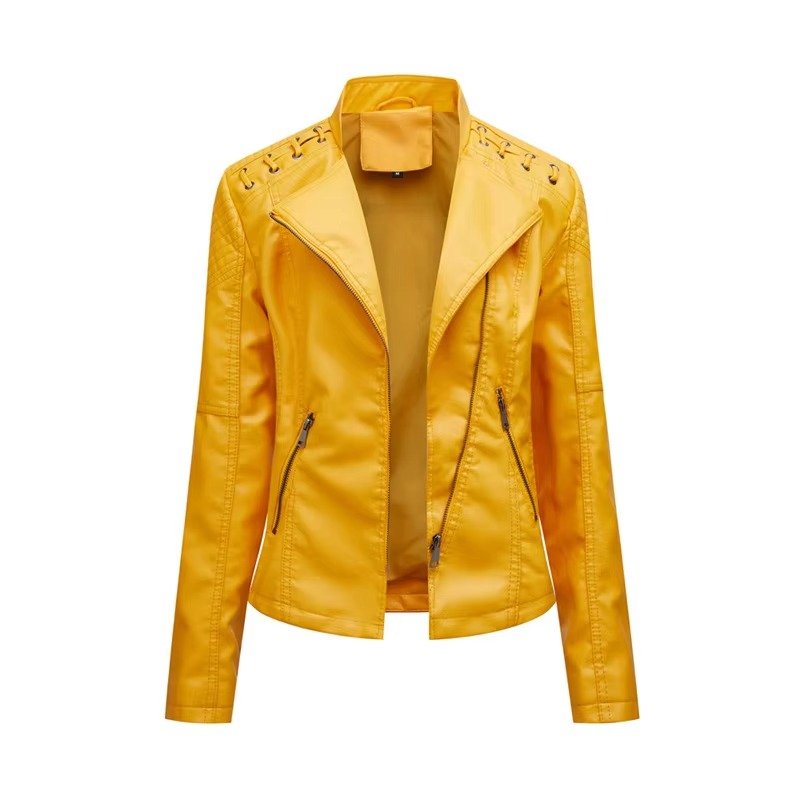 Women's Cropped Faux Leather Moto Jacket - Yellow