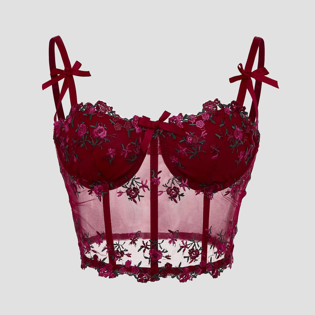 Women's Floral Corset Top - Red