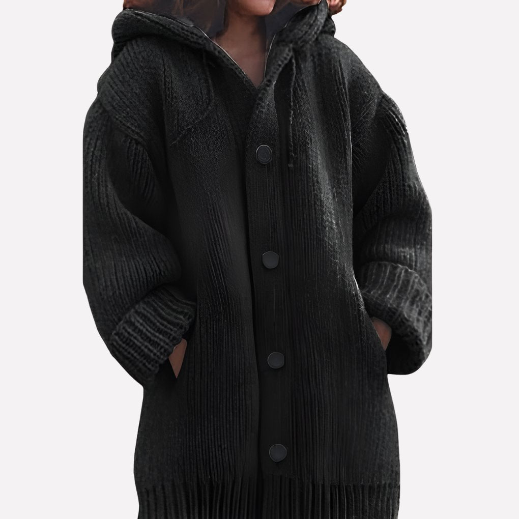 Women's Hooded Longline Cardigan - Black