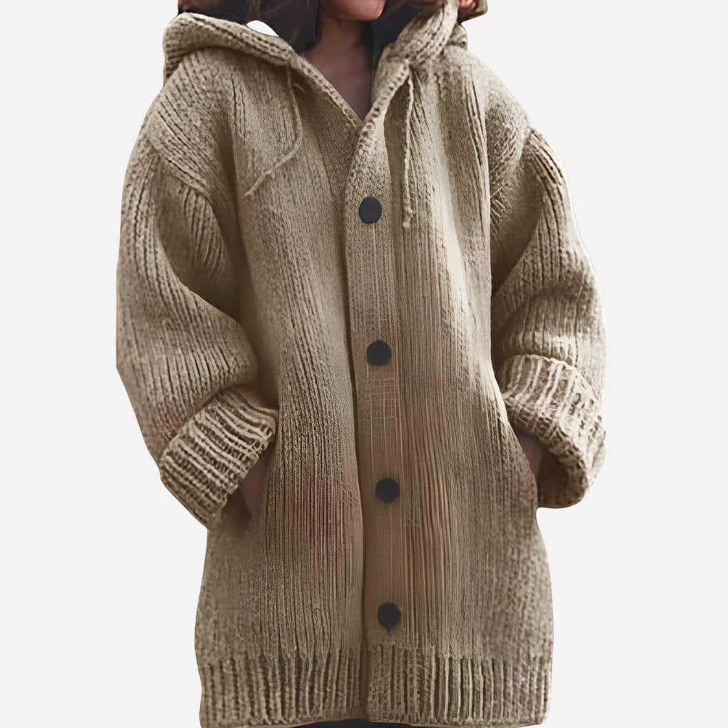 Women's Hooded Longline Cardigan - Khaki