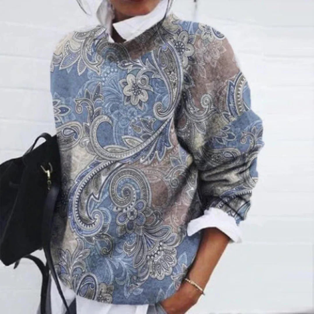 Women's Paisley Pullover Sweater - Blue