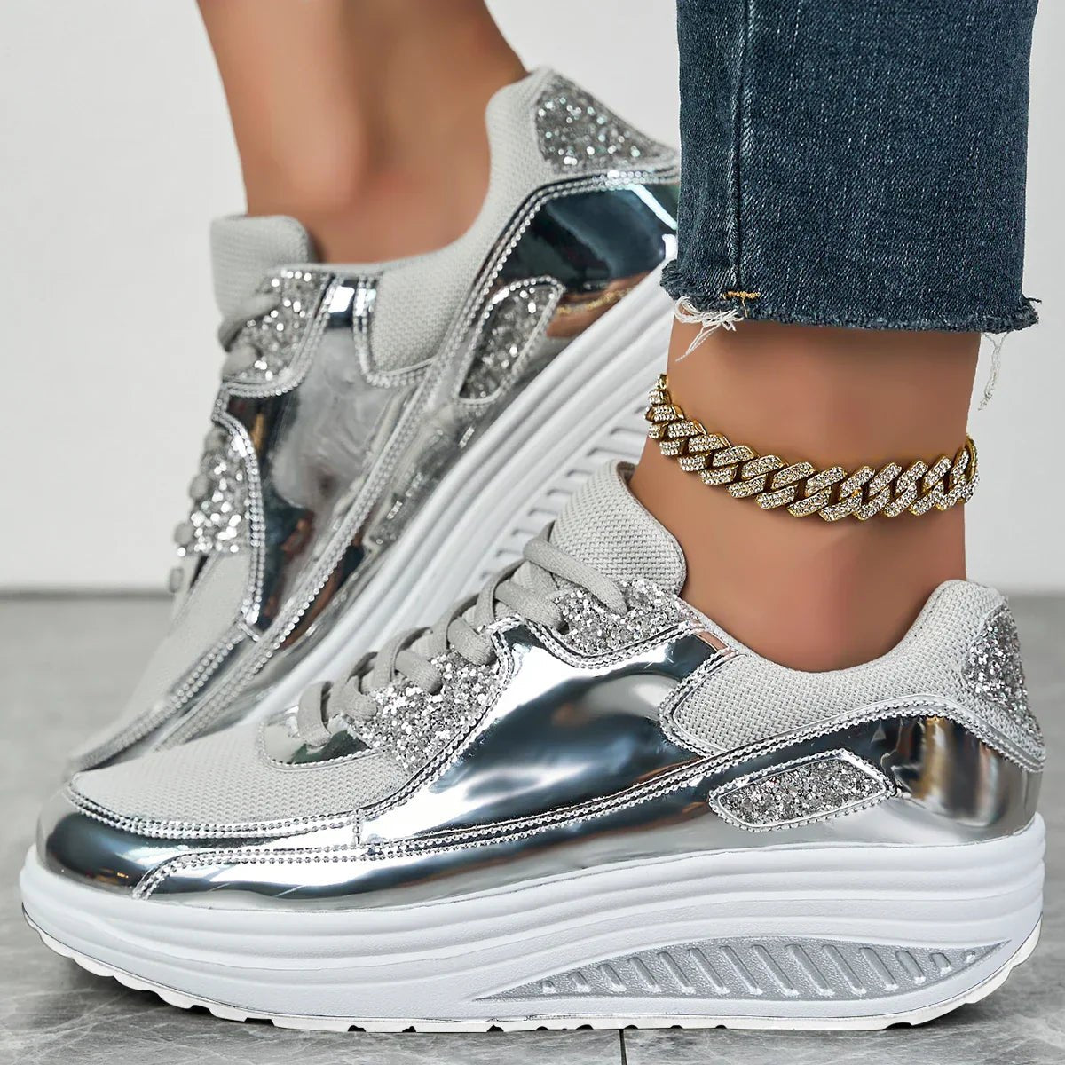 Women's Platform Wedge Sneakers - White