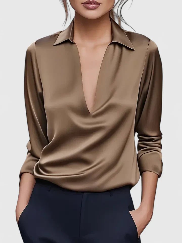 Women's Satin V-Neck Blouse