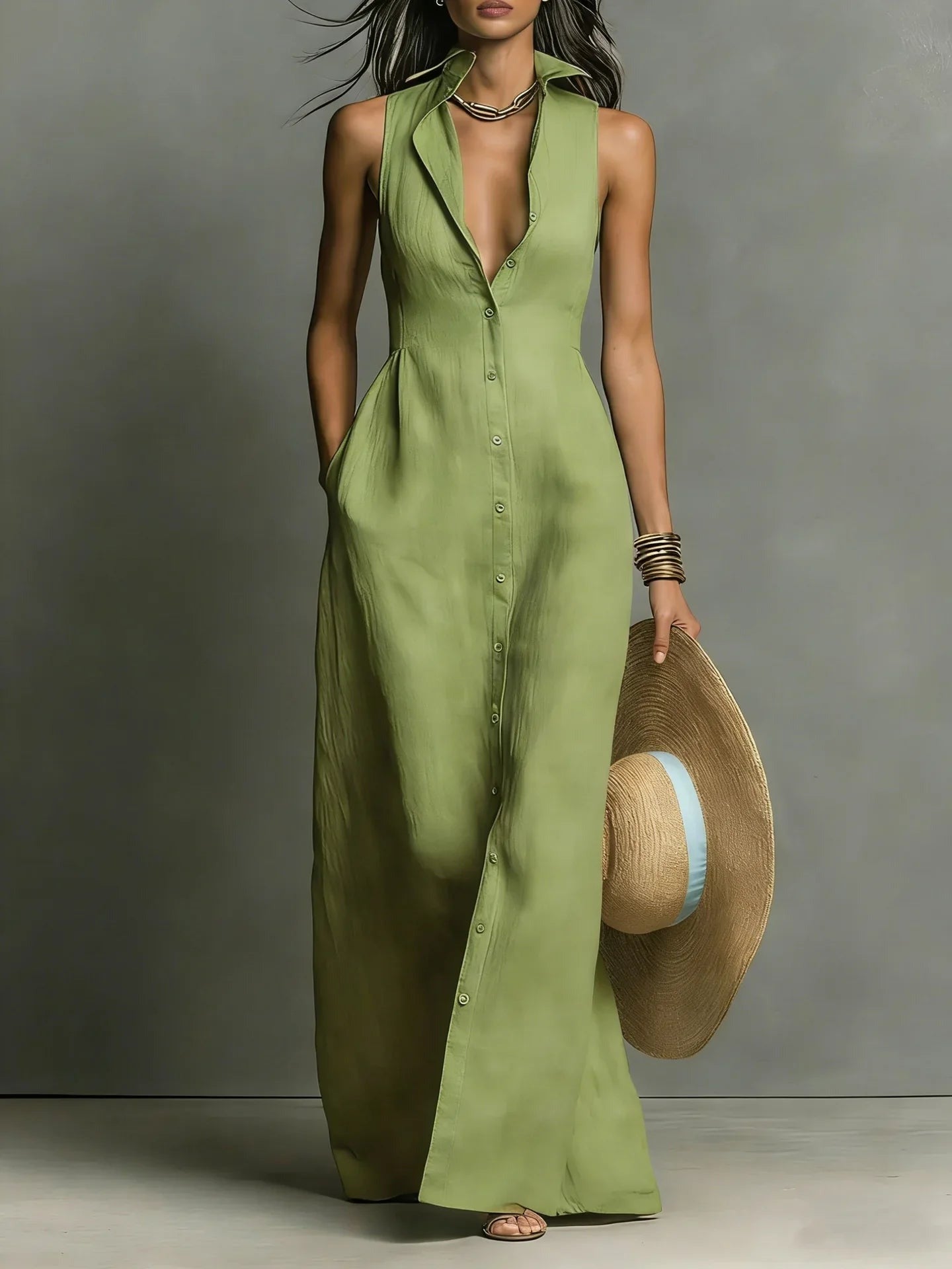 Casual Maxi Dress - Army green