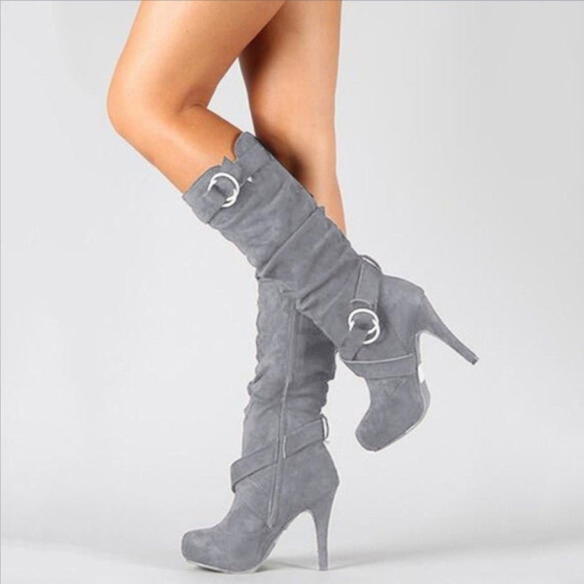 Women's Suede Knee-High Boots - Grey