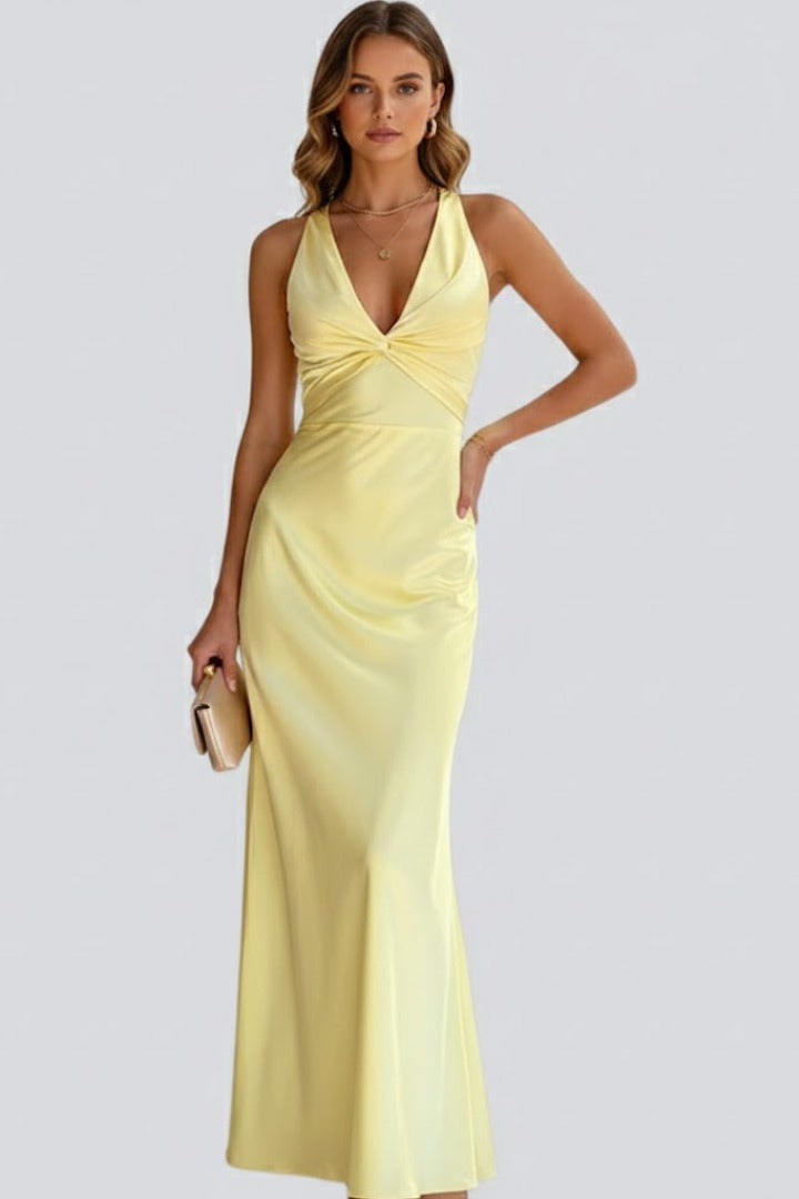 Wedding Guest Halter Maxi Dress - Yellow