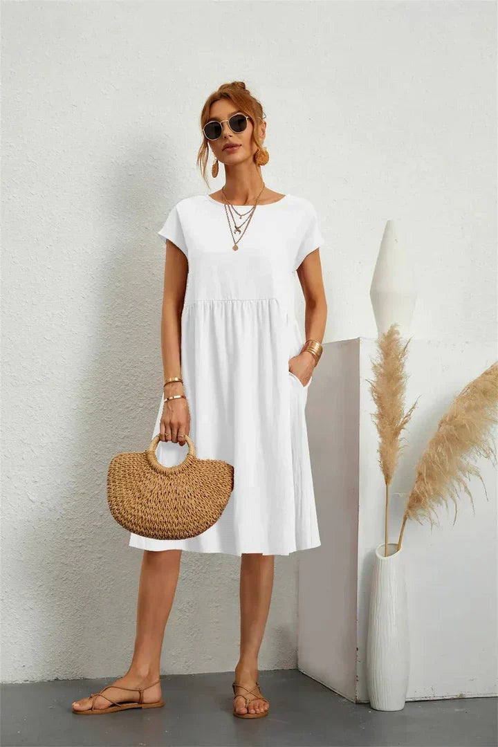 Casual Summer Midi Dress - White