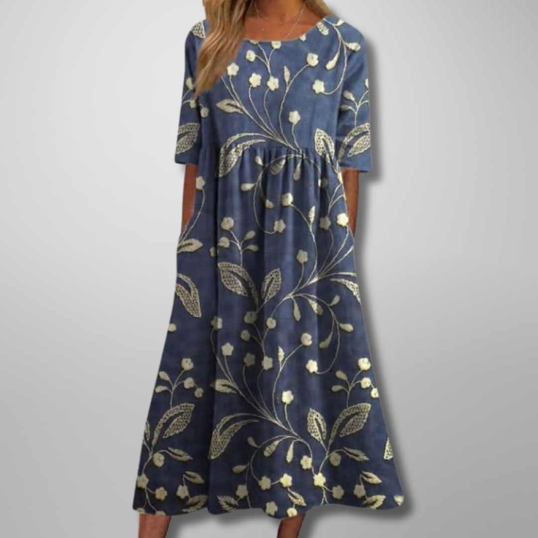 Cecilia Women's Floral Cotton Three Quarter Sleeve Maxi Dress 1