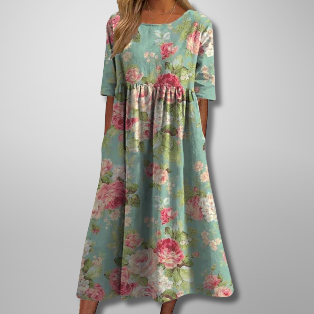 Cecilia Women's Floral Cotton Three Quarter Sleeve Maxi Dress 2