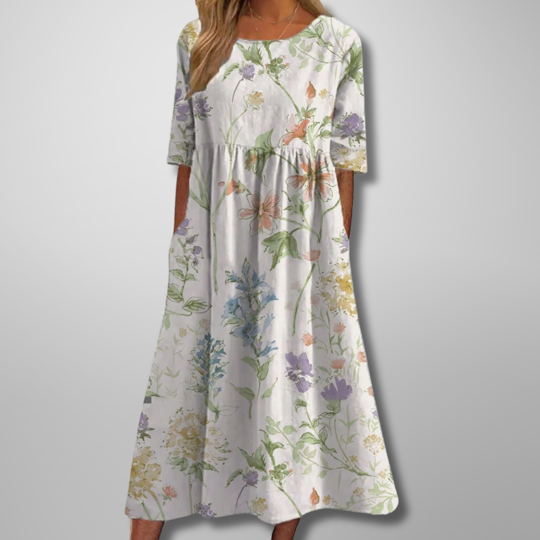 Cecilia Women's Floral Cotton Three Quarter Sleeve Maxi Dress 4