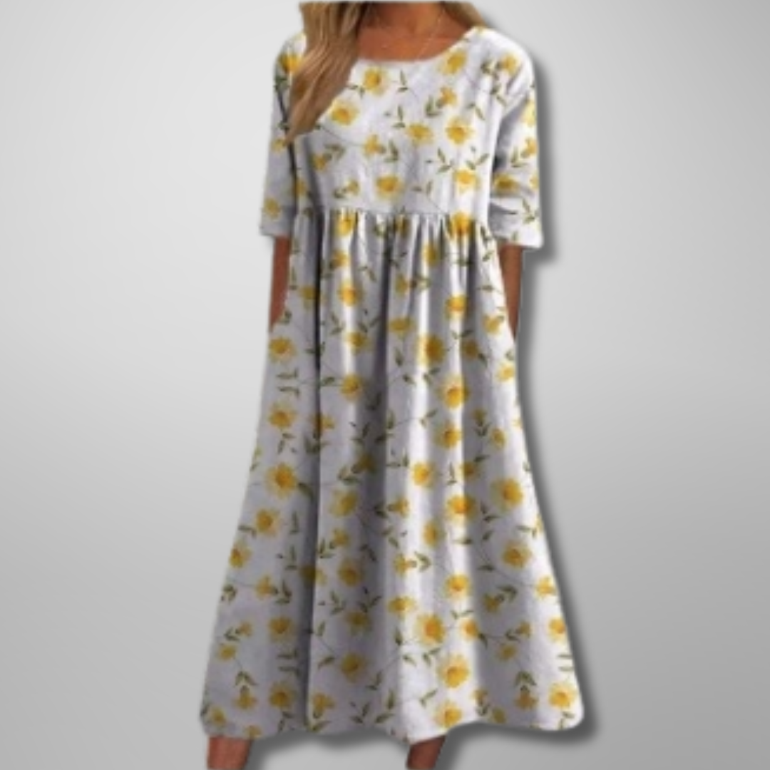Cecilia Women's Floral Cotton Three Quarter Sleeve Maxi Dress 7