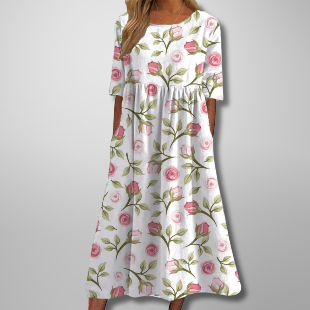 Cecilia Women's Floral Cotton Three Quarter Sleeve Maxi Dress 8