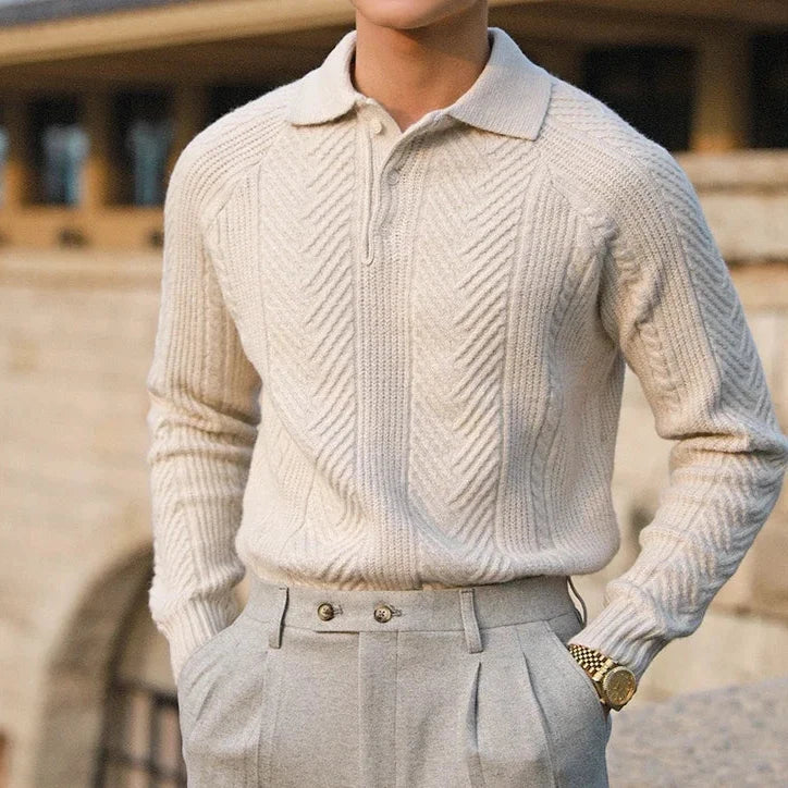 Charlie Men's Cable Knit Wool Polo Shirt 3
