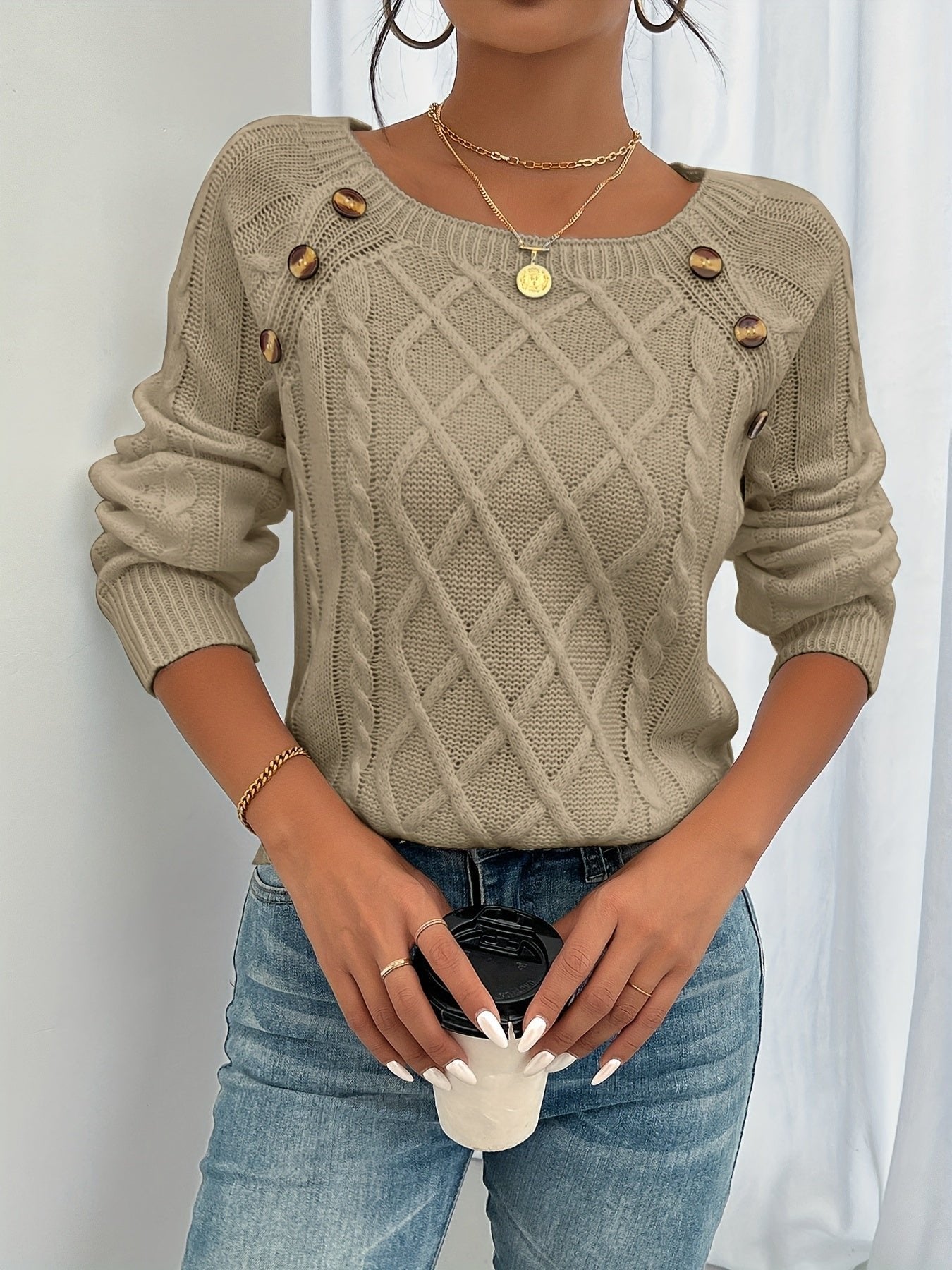 Women's Cable Knit Scoop-Neck Sweater