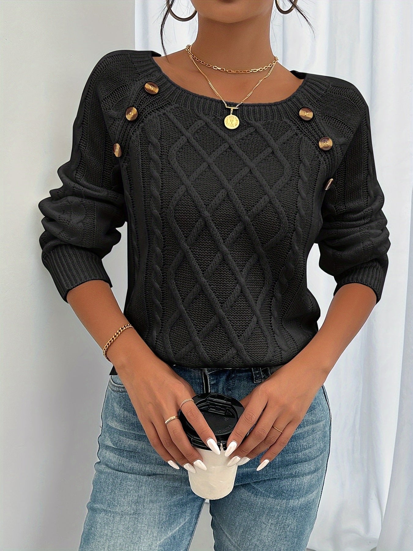Women's Cable Knit Scoop-Neck Sweater
