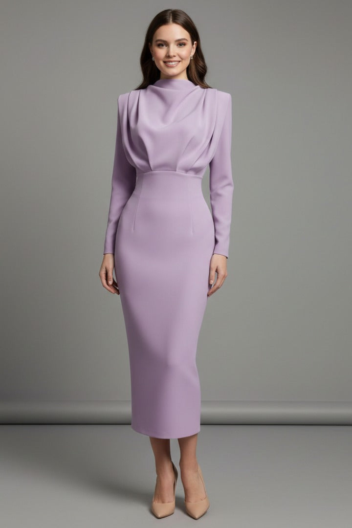 Mock Neck Long Sleeve Maxi Dress - Purple