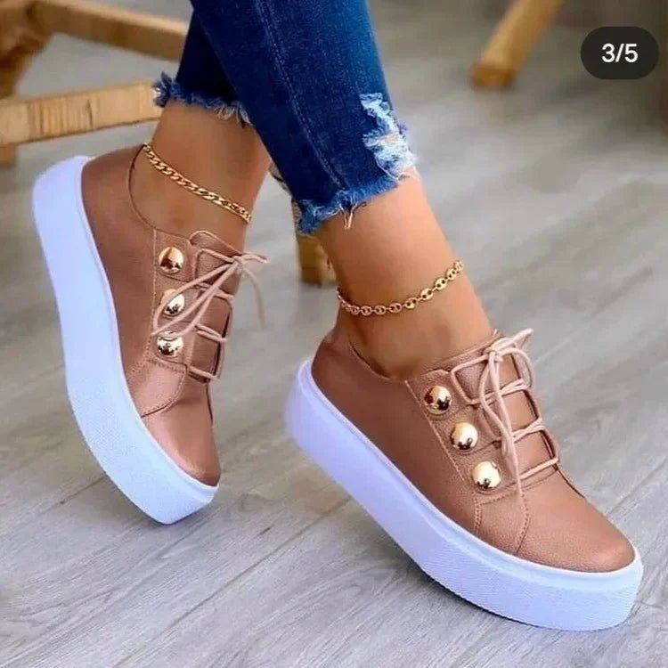 Women's Faux Leather Platform Sneakers - Rose Gold