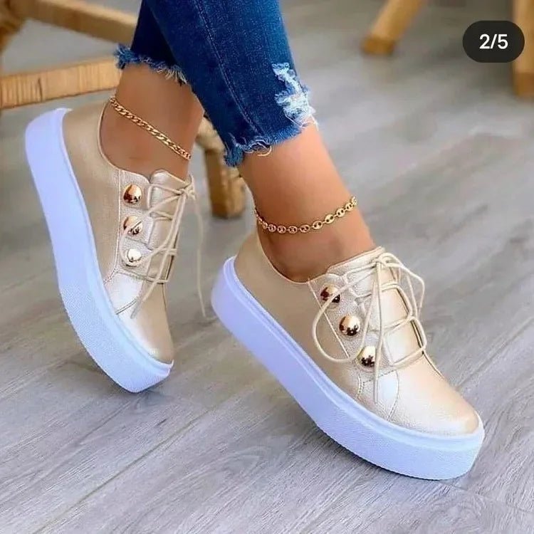 Women's Faux Leather Platform Sneakers - Gold
