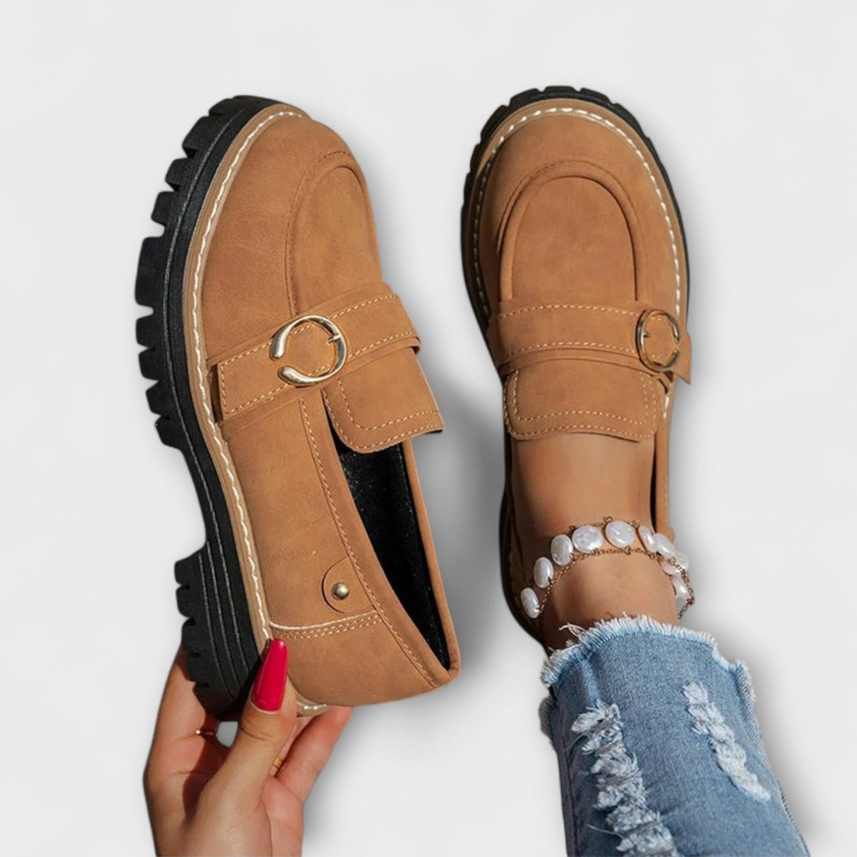 Women's Faux Suede Platform Loafers - Brown