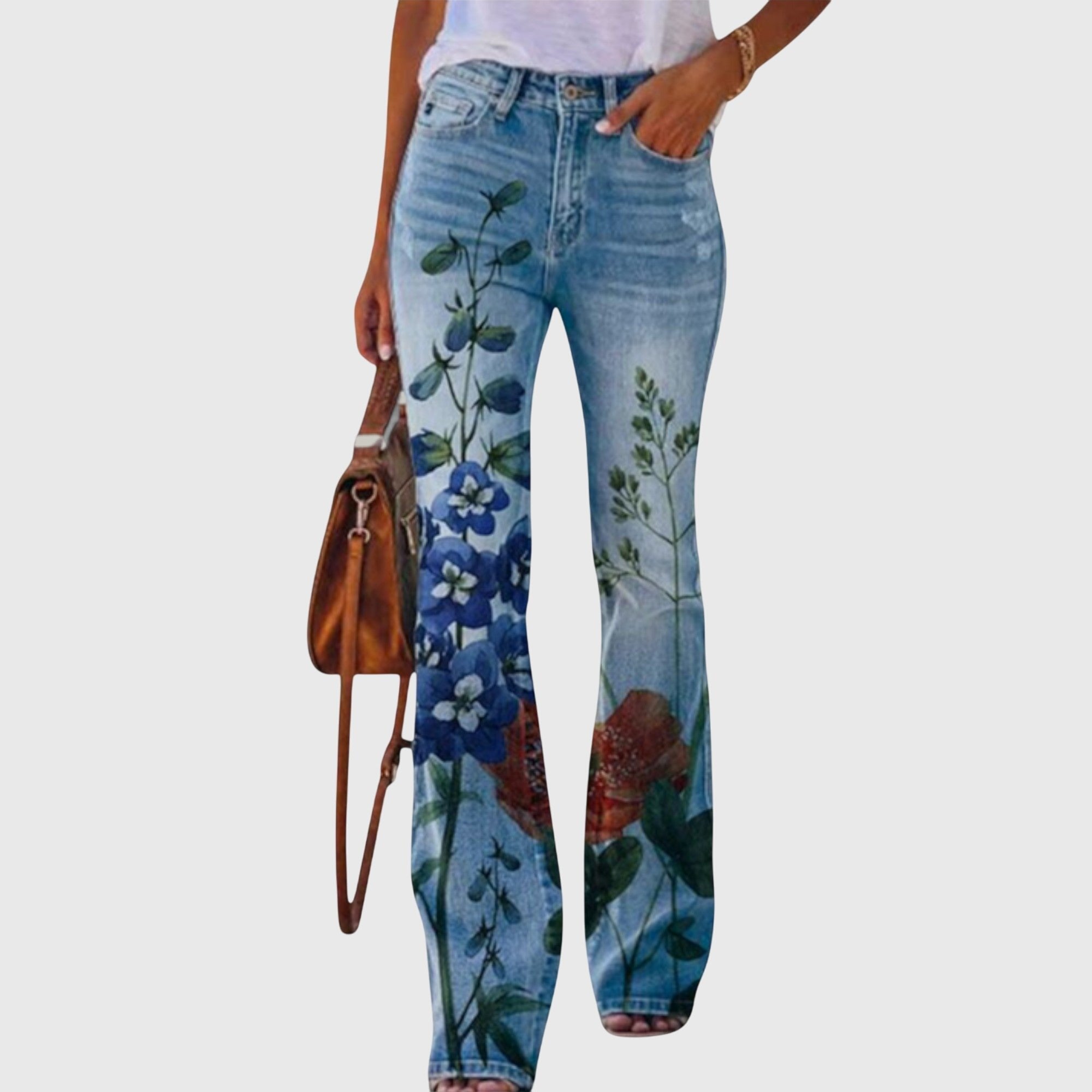 Women's Floral High-Waisted Jeans - Red Flower 2