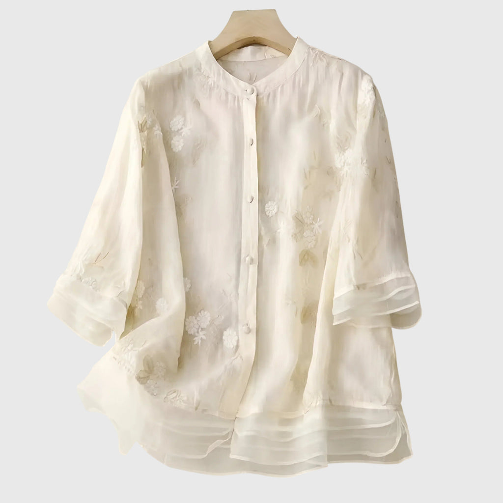 Women's Floral Oversized Blouse - Cream