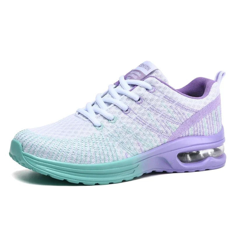 Women's Knit Running Sneakers - White Purple