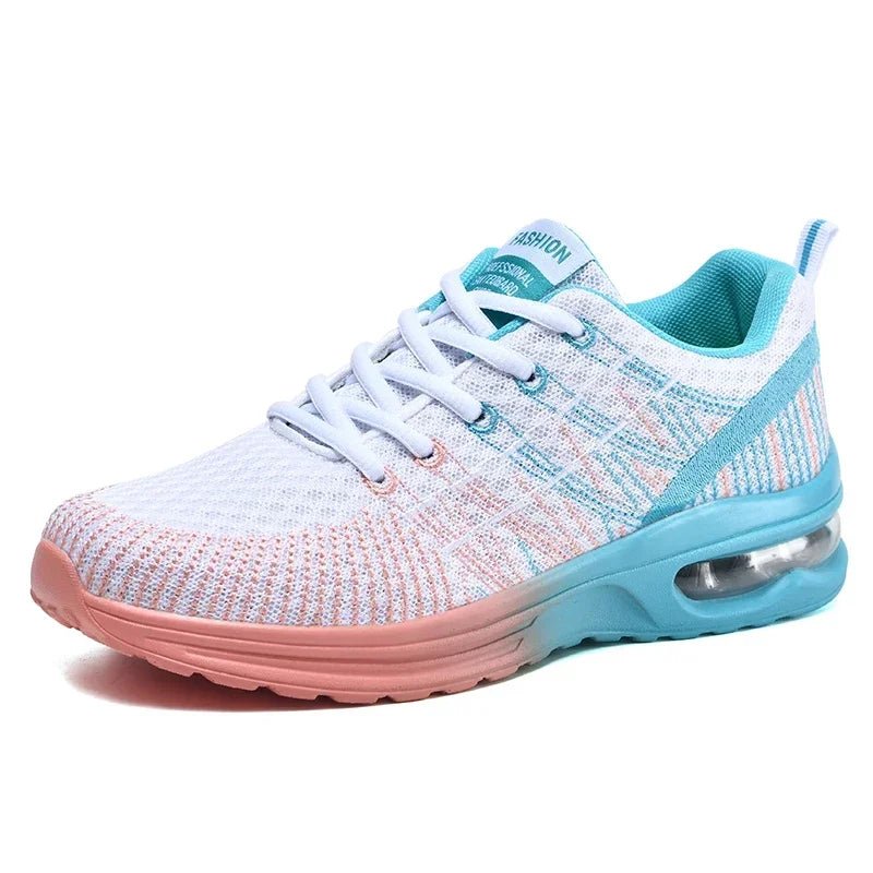 Women's Knit Running Sneakers - White Pink Blue