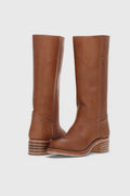 Women's Leather Knee-High Boots - Brown