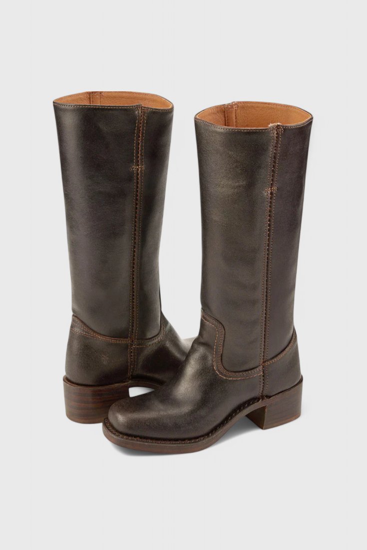 Women's Leather Knee-High Boots - Dark Brown