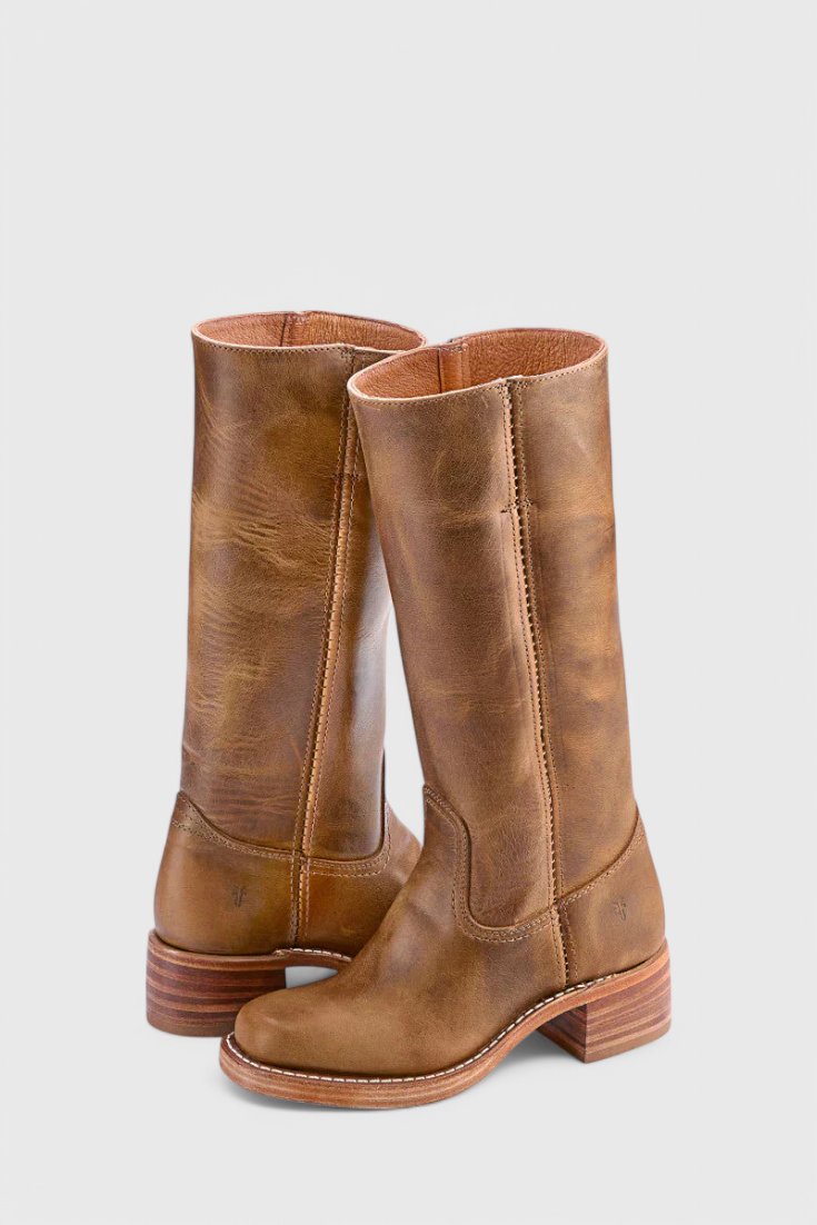 Women's Leather Knee-High Boots - Light Brown