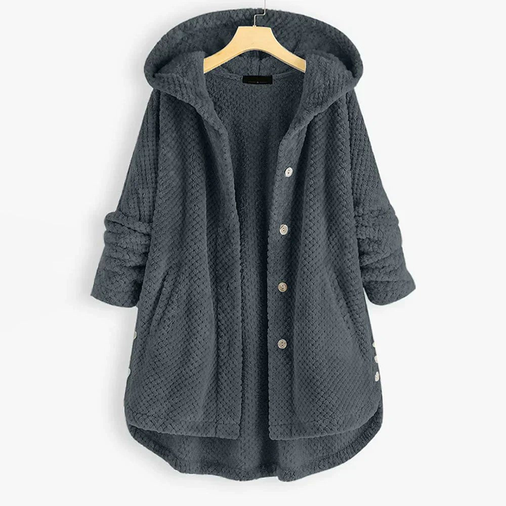 Women's Oversized Corduroy Wool Coat - Grey