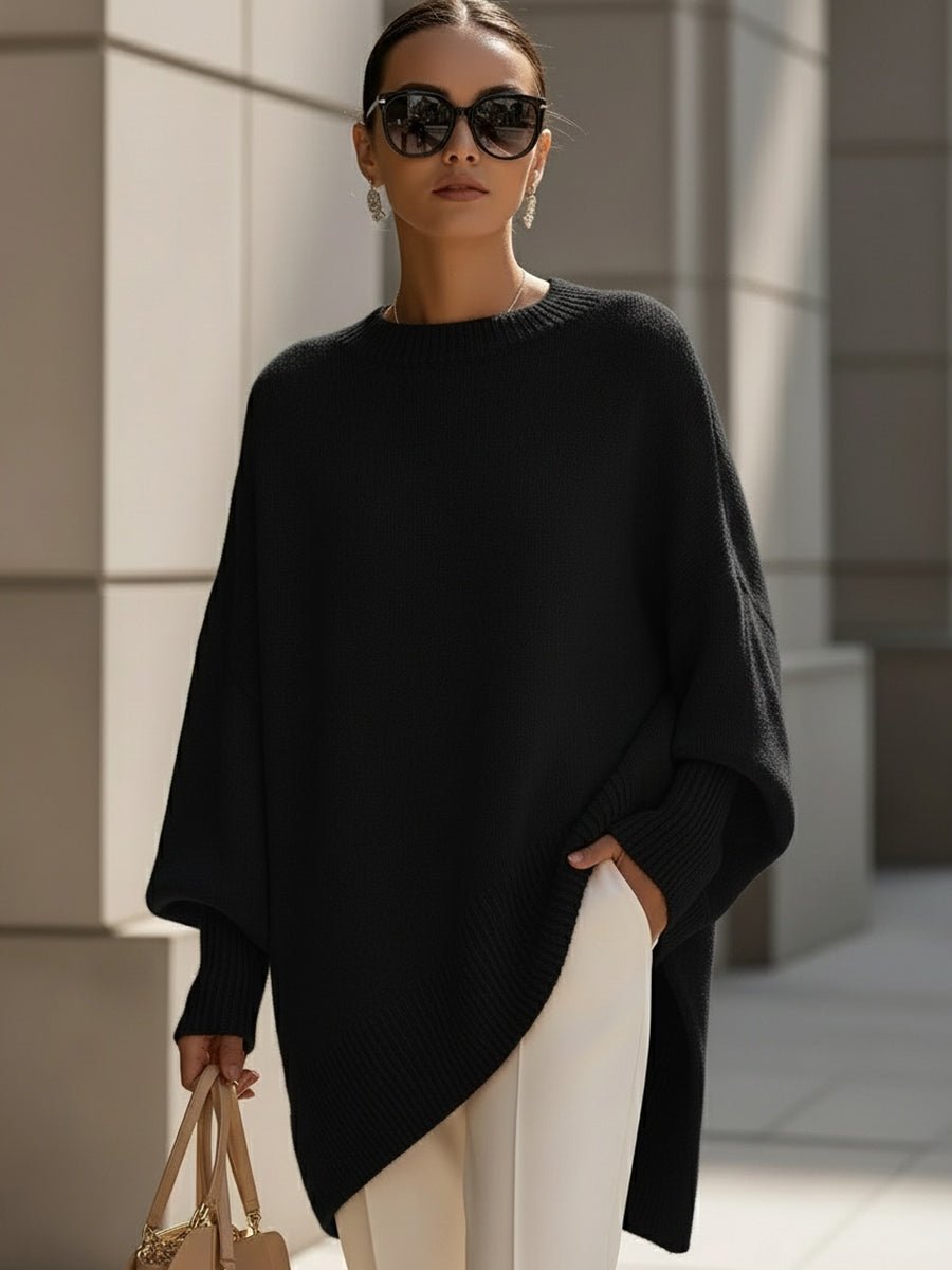Women's Oversized Poncho Sweater - Black